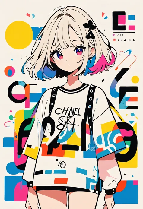 Ultra-realistic Chanel style, Simple lines acronym abstract art，(((Colorful and simple doodle))), stylish design