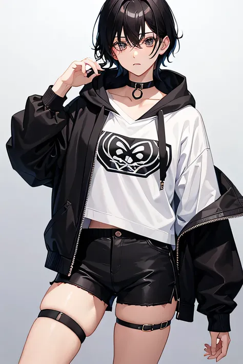 male　Black Hair　hoodie　Shorts　ジャージShorts　Thighs　Choker　male性　male　食い込みChoker　Thighs　male