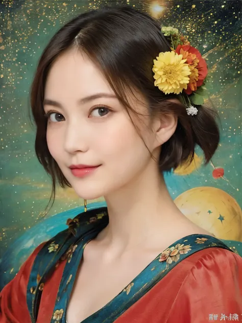 293 (20-year-old woman,short hair), (a kind smile), ((宇宙海賊captain,captain)), (colorful), (leonardo da vinci paintings), flower, ...