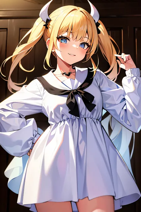 Blonde twintails white devil cute dress