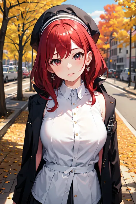 8ｋ,Best Quality,masterpiece, Sharp focus,High school girl，，Red Hair，Lewd，Autumn Clothes