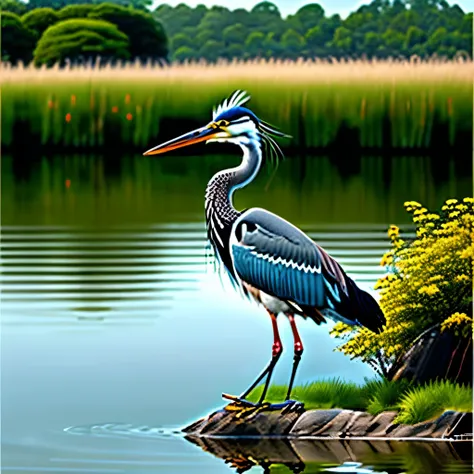 Grey heron by the water、Deep Blue Heron、The whole body is blue、A grey heron stretching its neck、