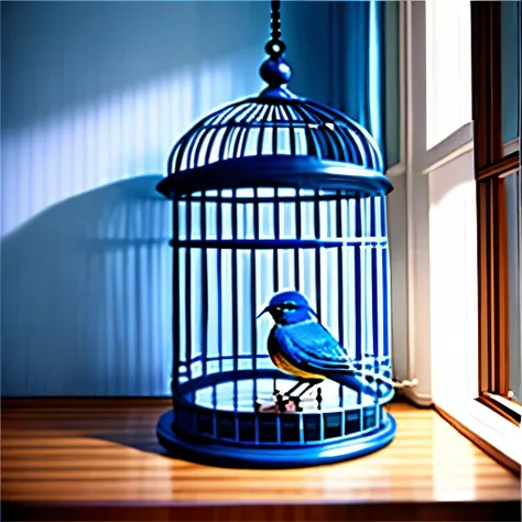 Birdcage in the room、Blue bird inside