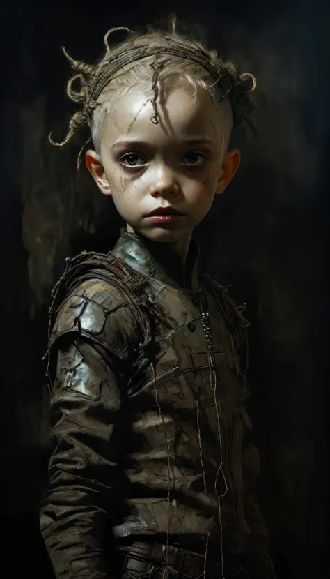 anatomically correct:1.3, intricate and detailed portrait of a child., fantasy character design, cyberpunk, dark and moody light...