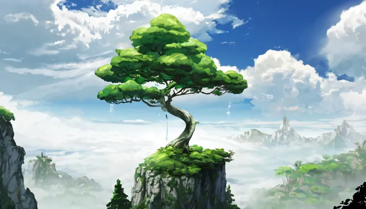 Concept Art,Concept Art,Samia, tree, scenery, cloud, Outdoor, null, day, Mountain, glass, nature, mksks style, Best Quality, perfection