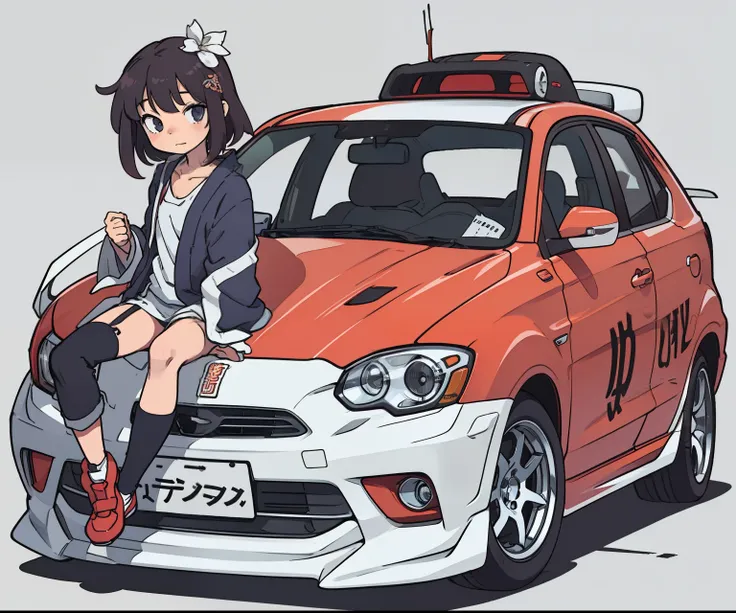 Best Quality, Anime Style, Tuning Car, Japanese Car, hour,Red and white car