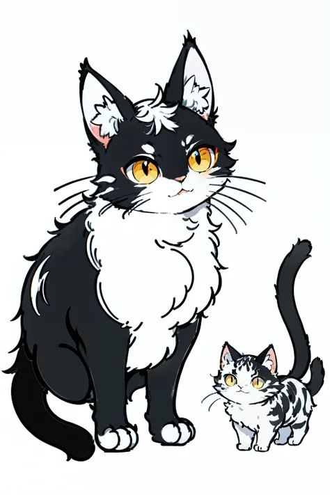 ((Best Quality)), ((masterpiece)), (detailed), Flat Design,White background,Thick black line art only,Cat Design,More cute,Do not use any colors other than black and white,