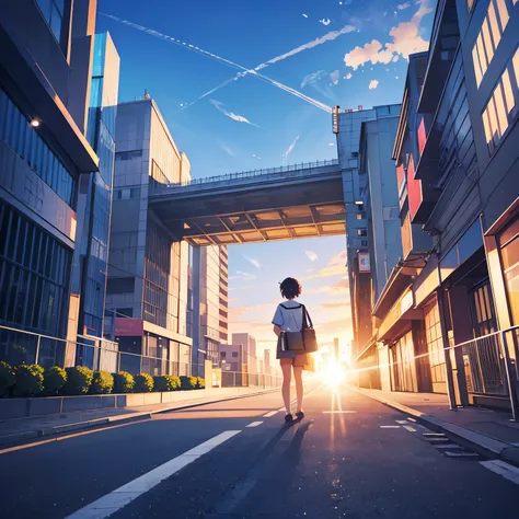 landscape summer, sun, tokyo, building without people, no one, hot weather, blue sky, high-resolution details, super detail, mov...