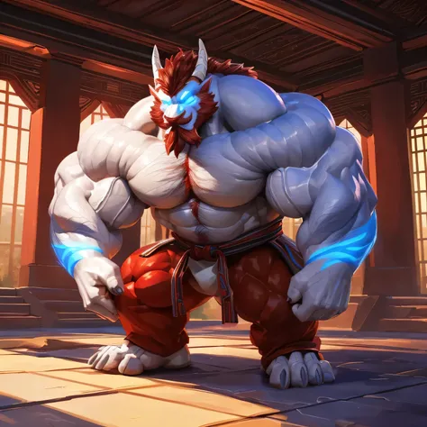 Anthropomorphic badass bodybuilder dragon warrior (realistic, detailed, american shot, muscle mountain, aesthetic body, largest possible muscles, well-built body, 2.0 meters tall, small but very broad, white skin, aesthetic physique, very beefy and massive...