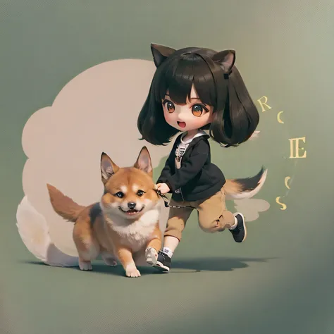 
Shiba Inu girl Chibi cute girl Walking the dog Playing together