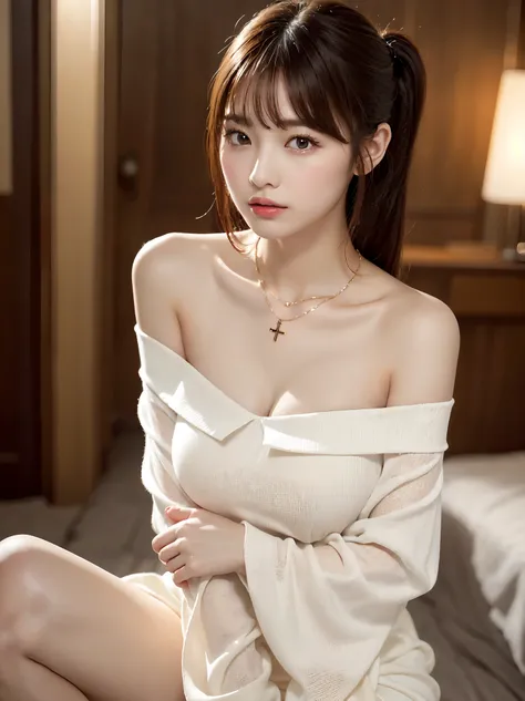  body、Full body Esbian、squat、Very small waist、(very big breasts:1.3)、ponytail、plump thighs、natural skin、Extra-fine face、 extra thin hands, Very thin fingers, Best ratio、surreal, ((cute dress、Exposing too much skin、off shoulder、The length is short and the t...