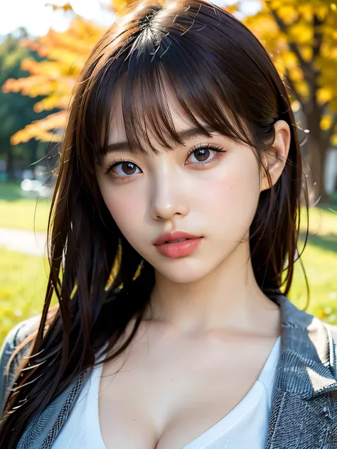 ((highest quality)), (be familiar with), beautiful girl, Realistic skin, one person, no cut, Slender, baby face, Photo like, Cosplayer, outdoor, Autumn Clothes, chiaroscuro, ((masterpiece)), 16k, textured skin, super detail