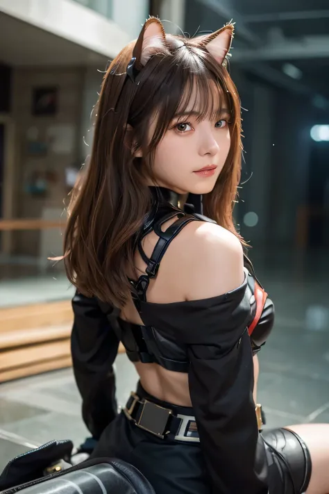 Best Quality, masterpiece, Ultra-high resolution, (reality: 1.4), Original photo, 1 female, Mature, A faint smile, very long Hair, Plump body, Cinema Lighting, From below, Kamen Rider、Open chest armor、Top-down bottom-up、dorsal position、8k、cool、superhero、da...