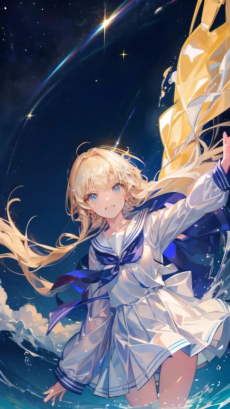 Best Quality、Shine like a star, Angelのような笑顔, Watching over us as we float in the night sky, Shining Star々, Angel, Bringing Happiness, ＪＫ, high school student, Sailor suit shiny blonde、 knight&#39;、Zoom out、