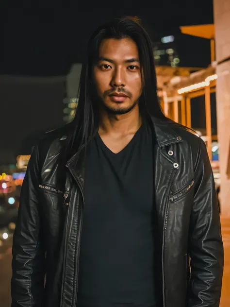 High resolution, Long hair, precise, High Detail, realistically, A 30-year-old Asian man, In the daytime, Wide angle view, พื้นผิวที่มีความrealistically