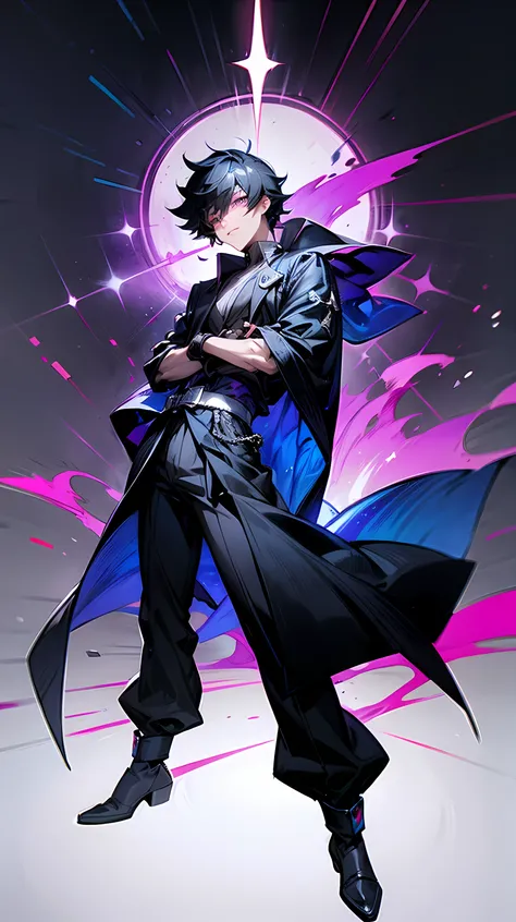 anime guy with black hair and black coat and black belt, character portrait inspired by Okumura Masanobu, trend on pixiv, vanitas, handsome face in demon slayer art, anime main art, male anime character, badass anime 8k, cute anime pose, main visuals of th...