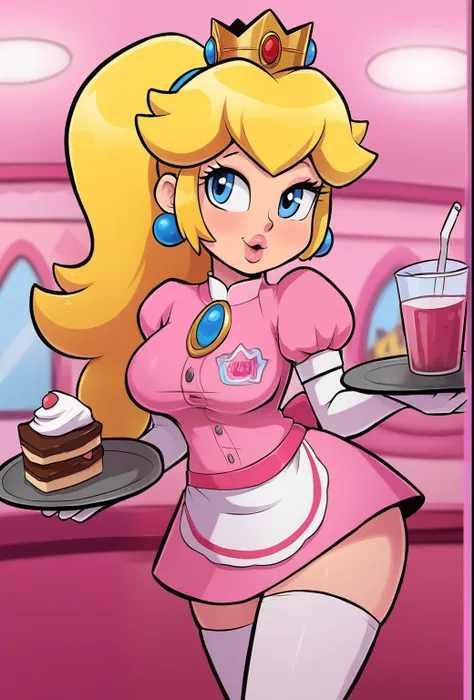 sexy princess peach, waitress, naughty