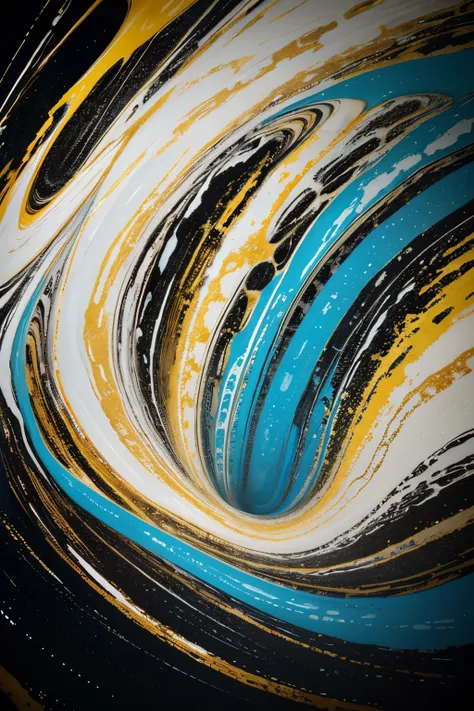 In einer Schüssel mit Wasser befindet sich ein gold White blau yellow-Whiteer Wirbel, swirling liquids, swirling fluid, swirling liquid ripples, swirling liquid abstract art, swirling water cosmos, swirling paint, Water vortex, liquid marble, liquid painti...