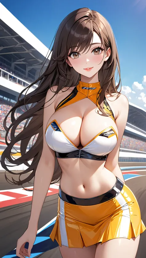 masterpiece, Best Quality, Very detailed, The finer details, One Girl, 2, Cute face、Large Breasts、Cleavage、cleavage, Big Ass、Tight waist、Dynamic angle、Long Hair、Beautiful Eyes、Dark brown hair, Shiny Hair, Light brown eyes、Natural smile、Glossy lips、Beautifu...