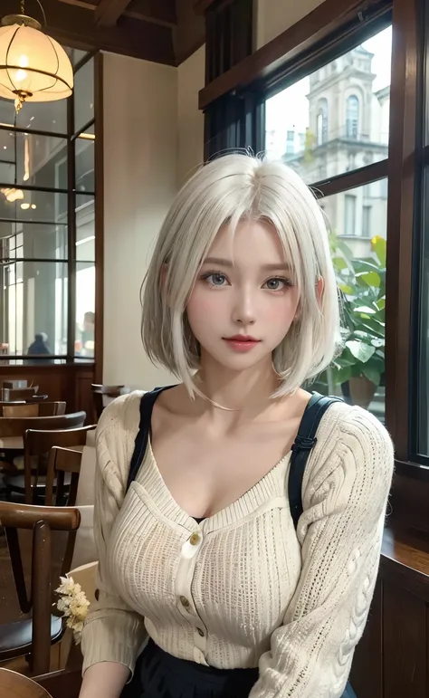 highest quality、masterpiece、超High resolution、(Realistic:1.3)、RAW Photos、(One girl), Beautiful Face, (Realistic Face), (White Hair、short hair:1.3), Beautiful Hairstyles, Realistic eyes, Beautiful fine details, (Realistic Skin), Beautiful Skin, (shirt), Conf...