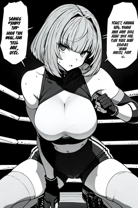 lineart grayscale amelia watson gorgeous tetona y nalgona hot sexy female wrestler, she has long bob cut curly blonde hair, her ...