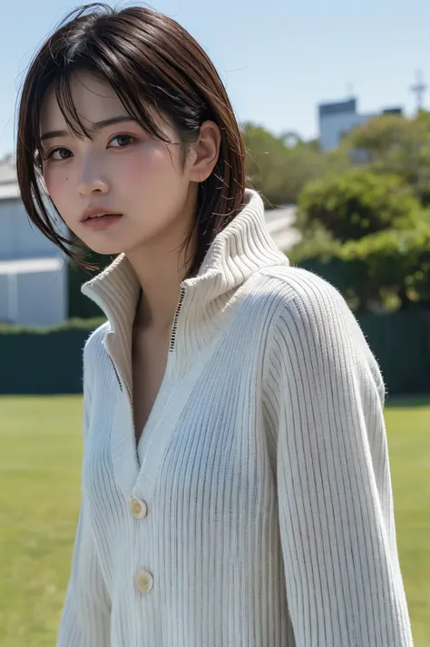 (8k, RAW Photos,Best Quality, High resolution:1.1), (超Realisticな:1.4),(Realistic, Realistic:1.3),The beauty of Japan、Upper Body、Cricket team - traditional cricket lab coats and sweaters.