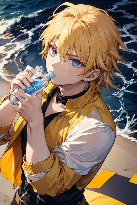 Dio Brando drinking bottled water line drawing