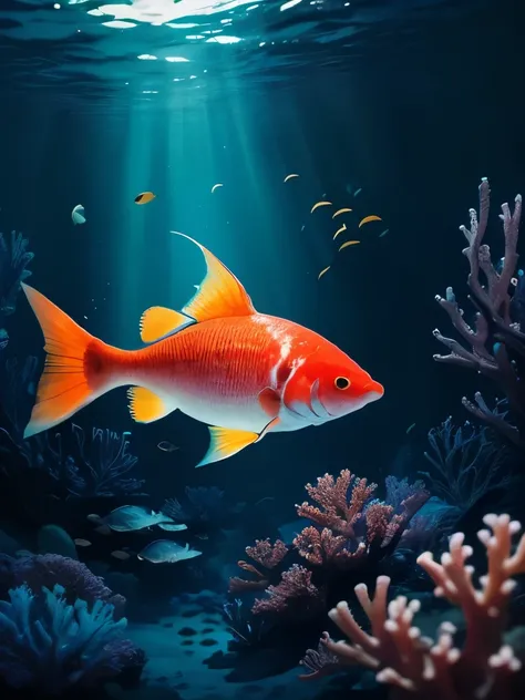 a close up of a fish in a coral reef with neon lights, a microscopic photo by Kanō Tanyū, pexels, fantastic realism, harmony of neon glowing coral, colorful fish, beautiful deep colors, exotic fish, deep lush vivid colors, deep vibrant colors, colorful cor...