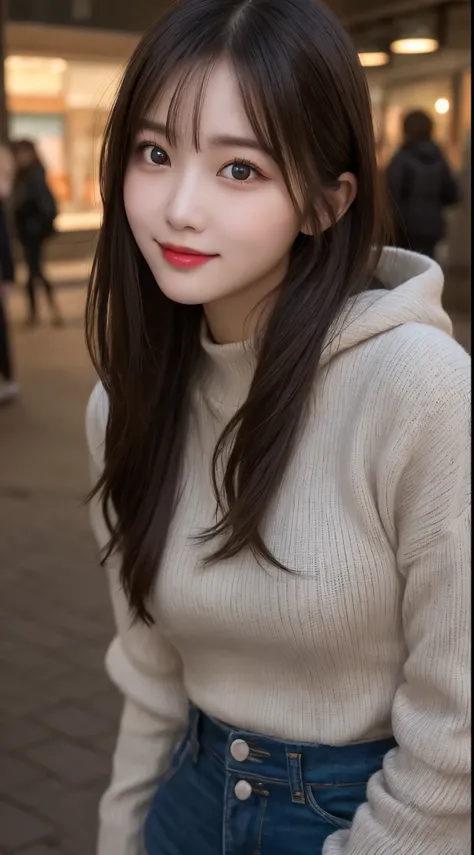 Top quality masterpiece, shape, 非常にdetailed, detailed, High resolution, 8K wallpaper, 完璧な動的な構shape, Beautiful details in Winter clothes,Medium Hair, Small breasts, Natural color lip,smile,Metropolis、20-year-old girl、Midnight、Beautifully detailed face、Perfe...