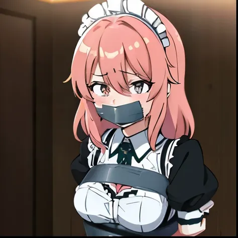 Maid anime girl handcuffed and tape gagged