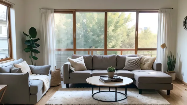 arafed living room with a couch, coffee table, and a window, award winning shading, designed for cozy aesthetics!, with backdrop of natural light, soft shade, highly detailed composition, living room, natural window lighting, fresh modern look, warm living...