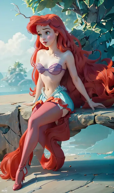 Ariel the little mermaid her super thick breasts、long red hair、、8K, 4k, Of the highest quality, high resolution: 1.2),flicker、、cute anime face、pink blush on the cheeks.、noise removal,Very close to the screen... (((her perfect body))) That her body can be s...