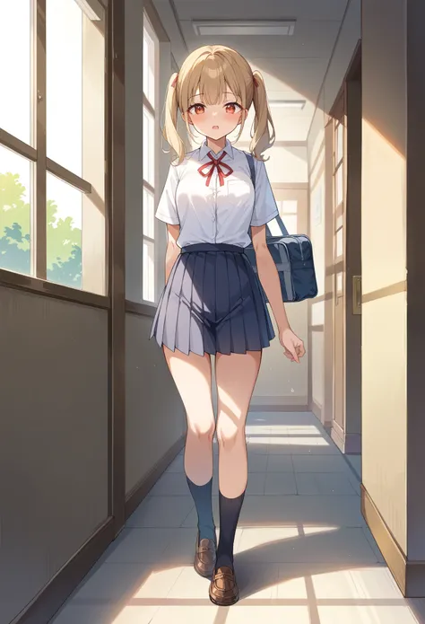 score_9, score_8_up, score_7_up, score_6, score_5, score_4,rating_Explicit, score_anime, masterpiece, best quality, delicate illustration, sharp line, sharp focus, BREAK a girl, (uniform(White Shirt、Red ribbon tie、Pleated skirt、Black short ankle socks)), B...