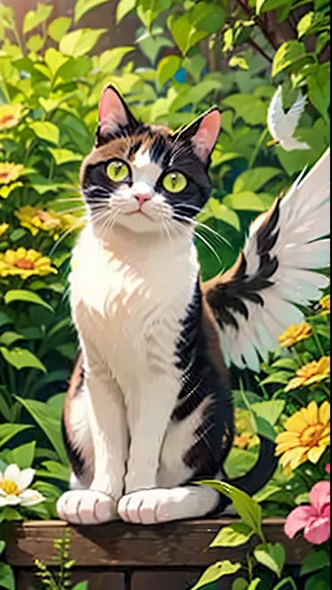 a cat with wings and feathers 