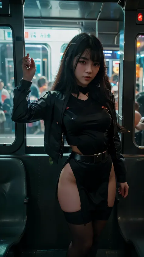 beautiful half thai, half vietnamese girl, 3, beautiful figure, beautiful curves ((wearing a 1.5 cyberpunk school uniform)) roma...