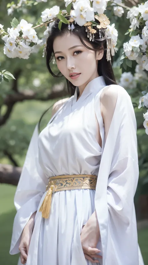 Fashion Model 2 [[[[Cleavage close-up]]]], [[[[Chest]]]], [[[[rape]]]], [[[[Shoulder]]]], Perfect eyes, Perfect Iris，Perfect lips，Perfect Teeth，Perfect skin，Long face，Soft headlights，HD girl,White ancient Chinese clothing，Hanfu，Half-length portrait，Backgro...