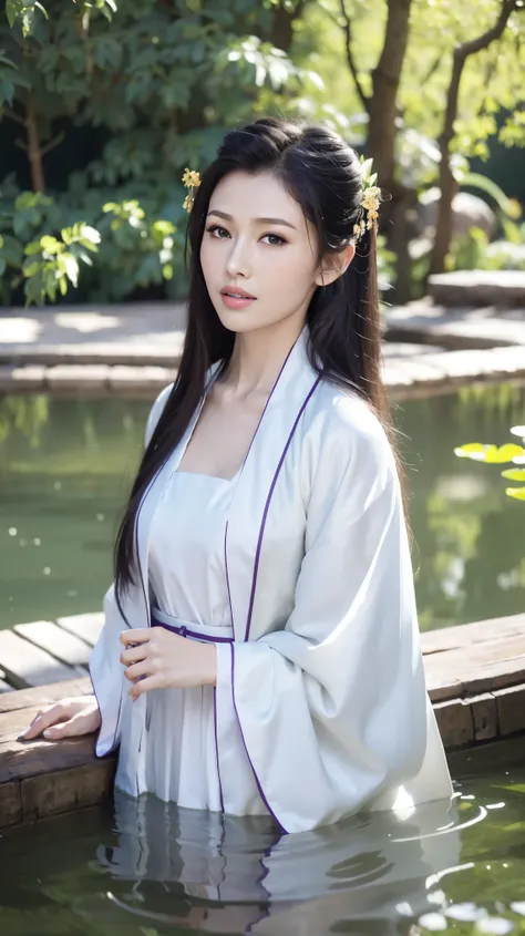 Fashion Model 2 [[[[Cleavage close-up]]]], [[[[Chest]]]], [[[[rape]]]], [[[[Shoulder]]]], Perfect eyes, Perfect Iris，Perfect lips，Perfect Teeth，Perfect skin，Long face，Soft headlights，HD girl,White ancient Chinese clothing，Hanfu，Half-length portrait，Green t...