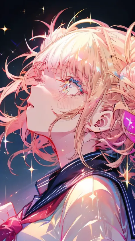 Himiko toga, Detailed and beautiful facial depiction, Shine like a star, Watching over us as we float in the night sky, Shining Star々, Bringing Happiness, High school student sailor uniform, Shoulder cutouts, Shiny Blonde, Hair Accessories, Shining Starのオー...