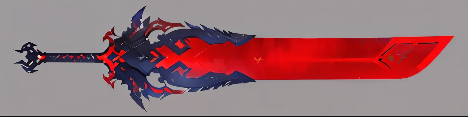 there is a red and blue sword with a black handle, sword design, blade design, blade runned color palette, style of ghost blade, war blade weapon, flaming sword, weapon design, draconic design, draconic staff, finished concept art, symmetry!! concept art, ...