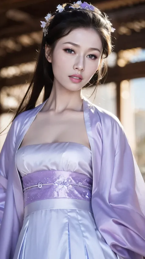 Fashion Model 2 [[[[Cleavage close-up]]]], [[[[Chest]]]], [[[[rape]]]], [[[[Shoulder]]]], Perfect eyes, Perfect Iris，Perfect lips，Perfect Teeth，Perfect skin，Long face，Soft headlights，HD girl,White ancient Chinese clothing，Hanfu，Half-length portrait，Backgro...