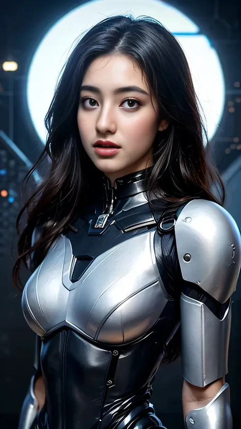 araffe woman in a futuristic suit with a gun in her hand, girl in mecha cyber armor, mechanized soldier girl, cgsociety and fenghua zhong, perfect android girl, cute cyborg girl, cyberpunk anime girl mech, female mecha, beutiful girl cyborg, cyborg girl, w...