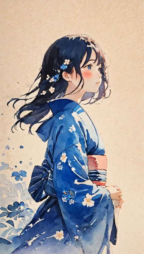 splatter background and spray paint effect, katsushika hokusai, tunic, body above the knees, multicolored hair,teary-eyed, dusk,...