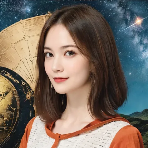 294 (20-year-old woman,short hair,20-year-old male), (A kind smile), ((Spaceship,captain)), (colorful), (Leonardo da Vinci paintings), flower, Space Suit, Pirate Ship, nebula, milky way