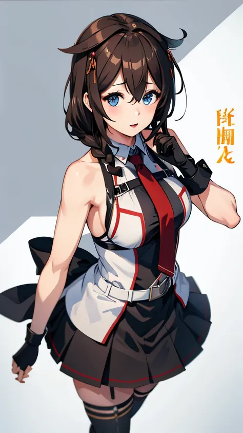 shigure kai 3 kancolle sleeveless black fingerless gloves black skirt braids 8k high resolution highly detailed eyes highly deta...