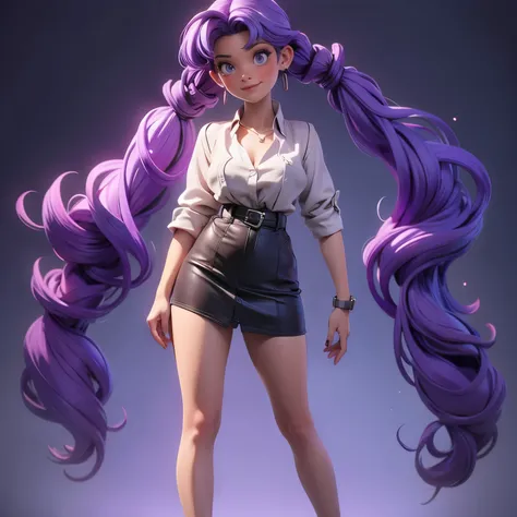 (masterpiece), best quality, 1girl, expressive eyes, perfect face, (purple hair), perfect anatomy, full body, 4k, HDR, full HD, solo, she is wearing maids clothes, her skirt is short, her blouse is fitted and tight, she wears a V-neckline, her hair is in t...