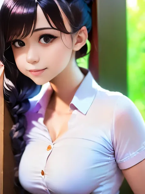 pichika,1girl,solo, sunlight, collared shirt, upper body,