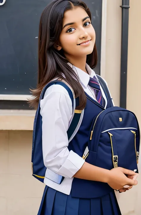 A cute students in school (School name- "Jabahar Navoday School") with smart uniforms and bags