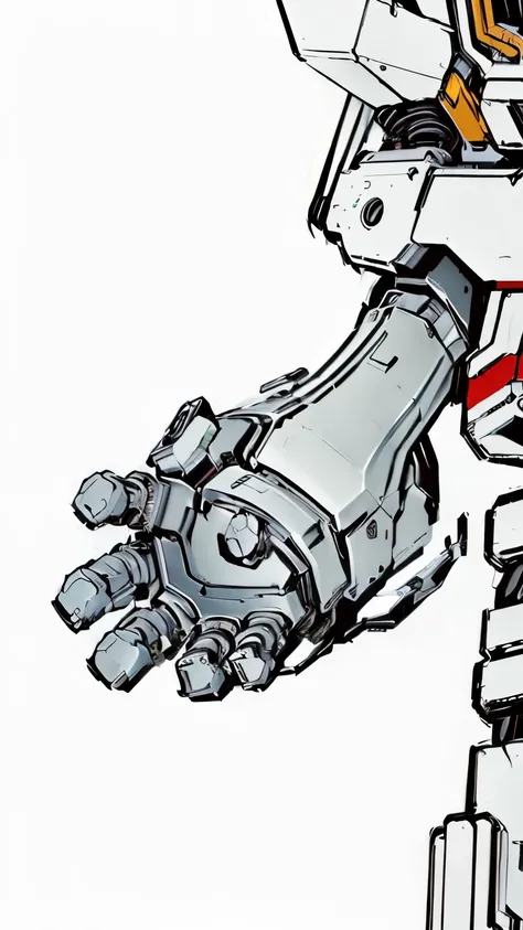 a drawing of a robot with a large arm and a helmet, mecha limbs, big robot hand, cybernetic limbs, one arm of the robot body, closeup of arms, heavy gesture style closeup, robot dragon claws, mechanical arm, plated arm, giant robot foot, mechanical paw, ex...