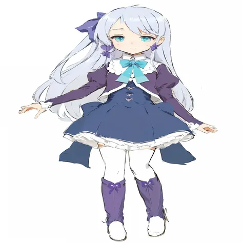 elna from in another worls whit my smartphone, isekai wa smartphone to tomo ni, anime  in a blue dress and purple jacket with a blue bow,  in dress, , official character art, pretty anime character design, art style of rune factory 5, little witch academia...