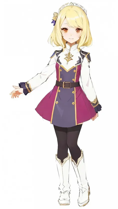 frey from in another worls whit my smartphone, isekai wa smartphone to tomo ni, a cartoon drawing of a  in a purple dress and black tights, art style of rune factory 5, pretty anime character design, edelgard from fire emblem, full body character concept a...